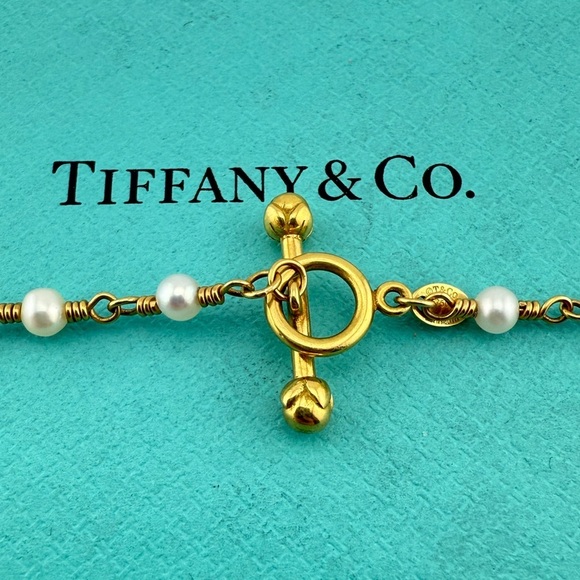 RARE Vtg. Tiffany & Co. 18k Pearl Twist Lariat Necklace 16" Yellow Gold - Picture 7 of 9
